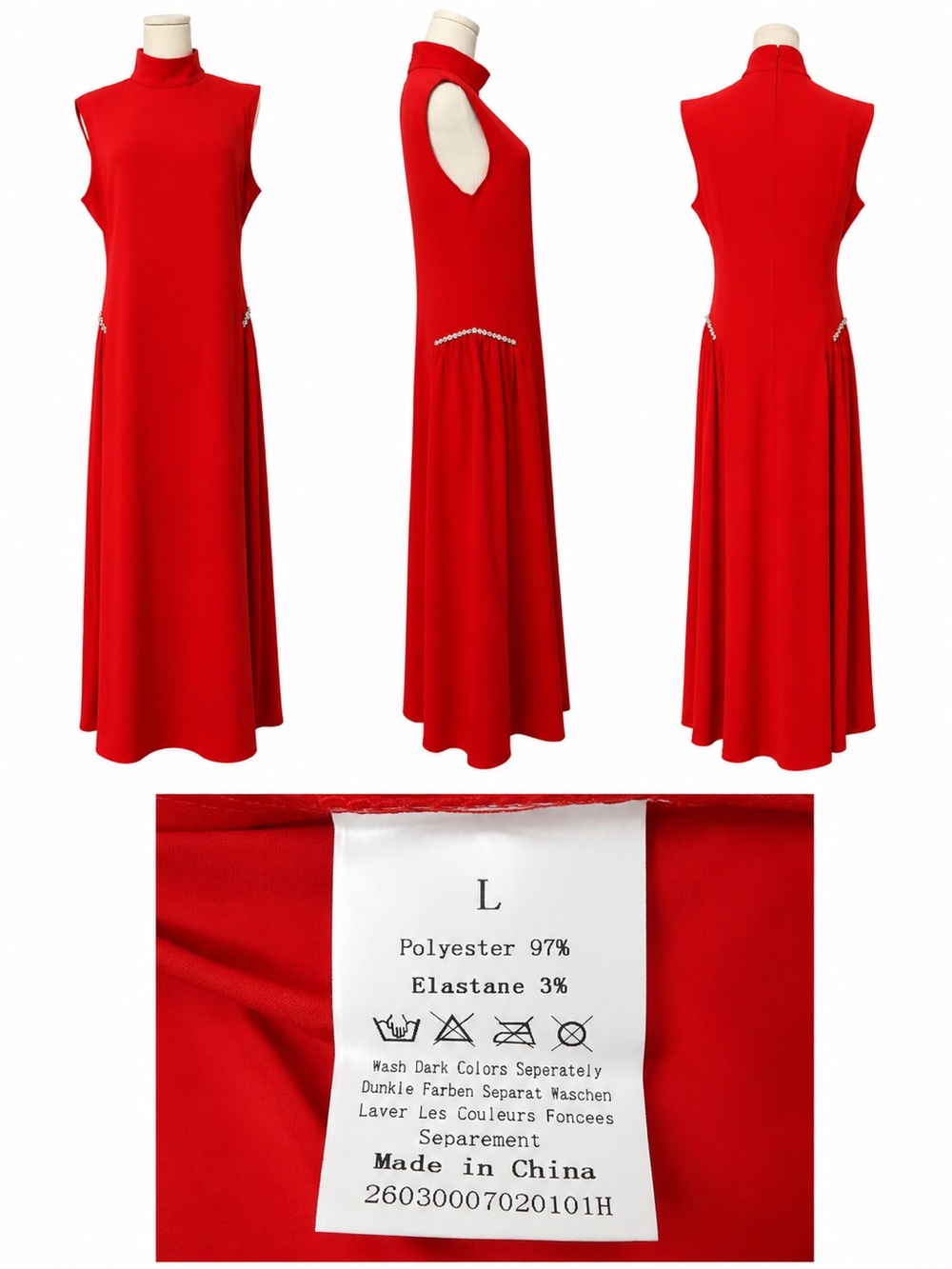 Sleek Red Sleeveless Mock Neck Maxi Dress